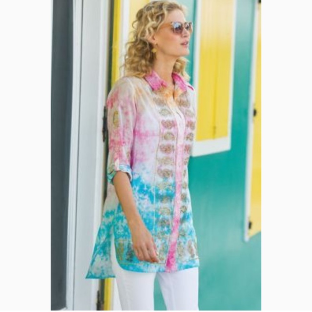 Soft Surroundings paisley gilded top pastel cotton